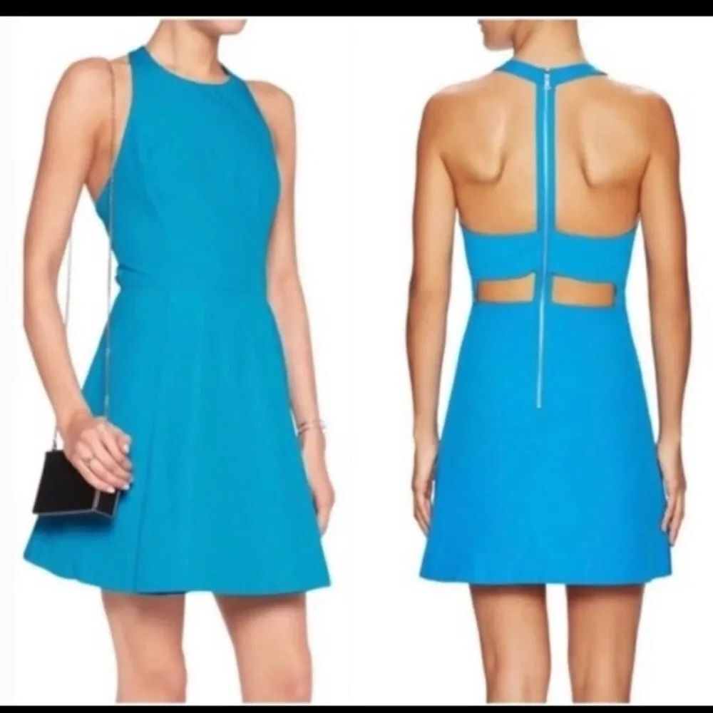ALICE + OLIVIA Christie Cotton T-Back Fit & Flare Mini Dress Jewel Blue SIZE 6